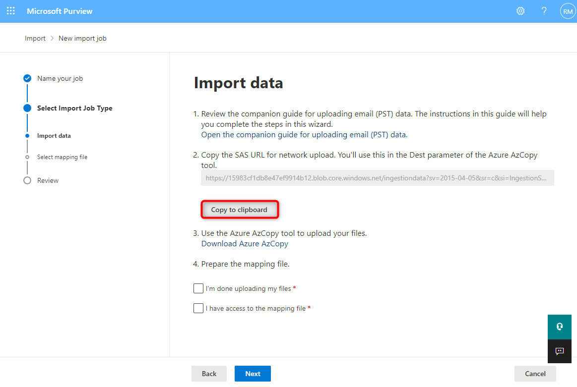 Enter the import task name, choose 